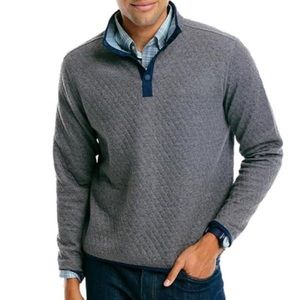 Southern Tide Men's Tiller Heather Reversible Quilted Gray Blue Pullover Large